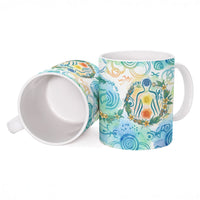 Hawaiian Piko Cultural Pride Aloha Ceramic Mug Watercolor Spiral Art - Tropical Plumeria Lei Garland