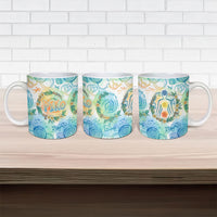 Hawaiian Piko Cultural Pride Aloha Ceramic Mug Watercolor Spiral Art - Tropical Plumeria Lei Garland