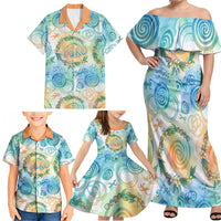 Hawaiian Piko Cultural Pride Aloha Family Matching Off Shoulder Maxi Dress and Hawaiian Shirt Watercolor Spiral Art - Tropical Plumeria Lei Garland TS04 - Polynesian Pride