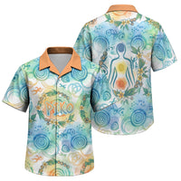 Hawaiian Piko Cultural Pride Aloha Family Matching Off Shoulder Maxi Dress and Hawaiian Shirt Watercolor Spiral Art - Tropical Plumeria Lei Garland TS04 Son's Shirt White Blue - Polynesian Pride