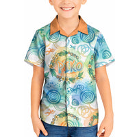 Hawaiian Piko Cultural Pride Aloha Kid Hawaiian Shirt Watercolor Spiral Art - Tropical Plumeria Lei Garland TS04 Kid White Blue - Polynesian Pride