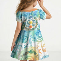Hawaiian Piko Cultural Pride Aloha Kid Short Sleeve Dress Watercolor Spiral Art - Tropical Plumeria Lei Garland TS04 - Polynesian Pride