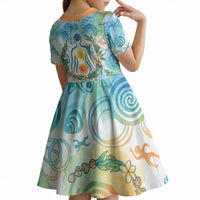 Hawaiian Piko Cultural Pride Aloha Kid Short Sleeve Dress Watercolor Spiral Art - Tropical Plumeria Lei Garland TS04 - Polynesian Pride