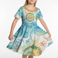 Hawaiian Piko Cultural Pride Aloha Kid Short Sleeve Dress Watercolor Spiral Art - Tropical Plumeria Lei Garland TS04 - Polynesian Pride