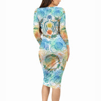 Hawaiian Piko Cultural Pride Aloha Long Sleeve Bodycon Dress Watercolor Spiral Art - Tropical Plumeria Lei Garland TS04 - Polynesian Pride
