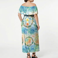 Hawaiian Piko Cultural Pride Aloha Off Shoulder Maxi Dress Watercolor Spiral Art - Tropical Plumeria Lei Garland TS04 - Polynesian Pride