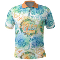 Hawaiian Piko Cultural Pride Aloha Polo Shirt Watercolor Spiral Art - Tropical Plumeria Lei Garland TS04 White Blue - Polynesian Pride