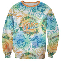 Hawaiian Piko Cultural Pride Aloha Sweatshirt Watercolor Spiral Art - Tropical Plumeria Lei Garland