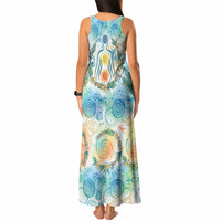 Hawaiian Piko Cultural Pride Aloha Tank Maxi Dress Watercolor Spiral Art - Tropical Plumeria Lei Garland TS04 - Polynesian Pride