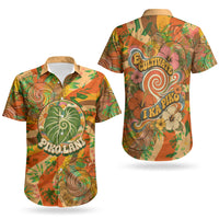 Hawaiian Piko Lani Cultivate I Ka Piko Aloha Couples Matching Short Sleeve Bodycon Dress and Hawaiian Shirt Retro Psychedelic Taro Leaf - Hibiscus Flowers TS04 - Polynesian Pride