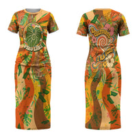 Hawaiian Piko Lani Cultivate I Ka Piko Aloha Couples Matching Short Sleeve Bodycon Dress and Long Sleeve Button Shirt Retro Psychedelic Taro Leaf - Hibiscus Flowers TS04 - Polynesian Pride