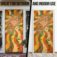 Hawaiian Piko Lani Cultivate I Ka Piko Aloha Door Cover Retro Psychedelic Taro Leaf - Hibiscus Flowers