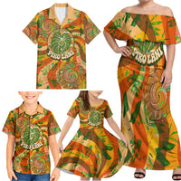 Hawaiian Piko Lani Cultivate I Ka Piko Aloha Family Matching Off Shoulder Maxi Dress and Hawaiian Shirt Retro Psychedelic Taro Leaf - Hibiscus Flowers TS04 - Polynesian Pride