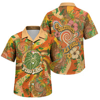 Hawaiian Piko Lani Cultivate I Ka Piko Aloha Family Matching Off Shoulder Maxi Dress and Hawaiian Shirt Retro Psychedelic Taro Leaf - Hibiscus Flowers TS04 Son's Shirt Orange Green - Polynesian Pride
