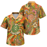 Hawaiian Piko Lani Cultivate I Ka Piko Aloha Family Matching Puletasi and Hawaiian Shirt Retro Psychedelic Taro Leaf - Hibiscus Flowers TS04 Son's Shirt Orange Green - Polynesian Pride