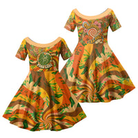 Hawaiian Piko Lani Cultivate I Ka Piko Aloha Family Matching Tank Maxi Dress and Hawaiian Shirt Retro Psychedelic Taro Leaf - Hibiscus Flowers TS04 Daughter's Dress Orange Green - Polynesian Pride