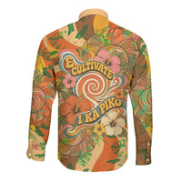 Hawaiian Piko Lani Cultivate I Ka Piko Aloha Long Sleeve Button Shirt Retro Psychedelic Taro Leaf - Hibiscus Flowers