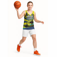 Waimanalo Oahu Hawaii Surfing Basketball Jersey Tropical Beach Retro Sunburst Surfboard