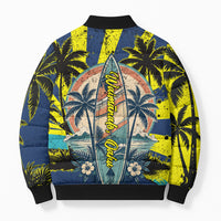 Waimanalo Oahu Hawaii Surfing Bomber Puffer Jacket Tropical Beach Retro Sunburst Surfboard