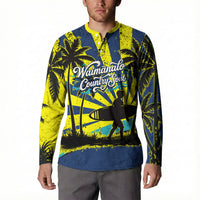 Waimanalo Oahu Hawaii Surfing Button Sweatshirt Tropical Beach Retro Sunburst Surfboard
