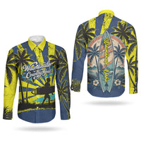 Waimanalo Oahu Hawaii Surfing Couples Matching Tank Maxi Dress and Long Sleeve Button Shirt Tropical Beach Retro Sunburst Surfboard