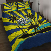 Waimanalo Oahu Hawaii Surfing Quilt Bed Set Tropical Beach Retro Sunburst Surfboard