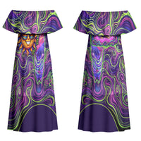 Waimanalo Hawaii Sun Rabbit Couples Matching Off Shoulder Maxi Dress and Hawaiian Shirt Psychedelic Trippy Neon Swirl Graphic