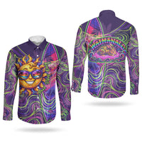 Waimanalo Hawaii Sun Rabbit Couples Matching Short Sleeve Bodycon Dress and Long Sleeve Button Shirt Psychedelic Trippy Neon Swirl Graphic