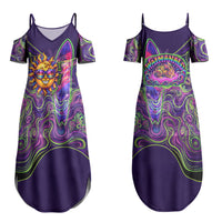 Waimanalo Hawaii Sun Rabbit Couples Matching Summer Maxi Dress and Hawaiian Shirt Psychedelic Trippy Neon Swirl Graphic