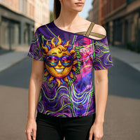 Waimanalo Hawaii Sun Rabbit Cross Shoulder Shirt Psychedelic Trippy Neon Swirl Graphic