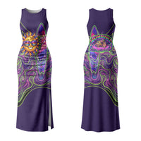 Waimanalo Hawaii Sun Rabbit Family Matching Tank Maxi Dress and Hawaiian Shirt Psychedelic Trippy Neon Swirl Graphic