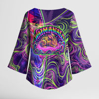 Waimanalo Hawaii Sun Rabbit Kimono Sleeve Blouse Psychedelic Trippy Neon Swirl Graphic