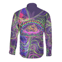Waimanalo Hawaii Sun Rabbit Long Sleeve Button Shirt Psychedelic Trippy Neon Swirl Graphic