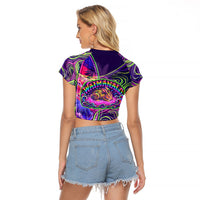 Waimanalo Hawaii Sun Rabbit Raglan Cropped T Shirt Psychedelic Trippy Neon Swirl Graphic