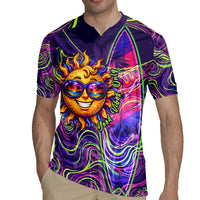 Waimanalo Hawaii Sun Rabbit Rugby Jersey Psychedelic Trippy Neon Swirl Graphic
