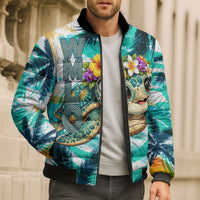 Hawaii Waimanalo Sea Turtle Bomber Puffer Jacket Cute Tropical Beach Aloha Spirit Cartoon