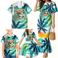 Hawaii Waimanalo Sea Turtle Family Matching Mermaid Dress and Hawaiian Shirt Cute Tropical Beach Aloha Spirit Cartoon