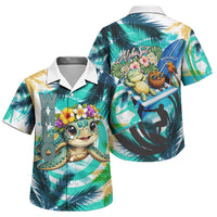 Hawaii Waimanalo Sea Turtle Family Matching Off Shoulder Short Dress and Hawaiian Shirt Cute Tropical Beach Aloha Spirit Cartoon