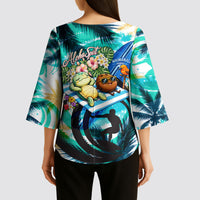 Hawaii Waimanalo Sea Turtle Kimono Sleeve Blouse Cute Tropical Beach Aloha Spirit Cartoon