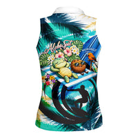Hawaii Waimanalo Sea Turtle Women Sleeveless Polo Shirt Cute Tropical Beach Aloha Spirit Cartoon