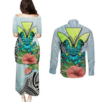 Polynesian Hawaii Couples Matching Puletasi Dress and Long Sleeve Button Shirt Kanaka with Crab Tribal tattoo TS04 - Polynesian Pride