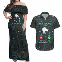 New Zealand is Calling and I Must Go Couples Matching Off Shoulder Maxi Dress and Hawaiian Shirt Kiwi Bird Silhouette TS04 Multicolor - Polynesian Pride