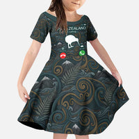 New Zealand is Calling and I Must Go Family Matching Puletasi and Hawaiian Shirt Kiwi Bird Silhouette TS04 Daughter's Dress Multicolor - Polynesian Pride