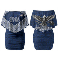 American Samoa Eagle Couples Matching Off Shoulder Short Dress and Hawaiian Shirt Sea Turtle Traditional Polynesian Tribal Tattoo