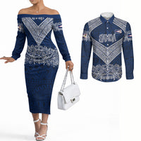 American Samoa Eagle Couples Matching Off The Shoulder Long Sleeve Dress and Long Sleeve Button Shirt Sea Turtle Traditional Polynesian Tribal Tattoo