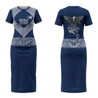 American Samoa Eagle Couples Matching Short Sleeve Bodycon Dress and Hawaiian Shirt Sea Turtle Traditional Polynesian Tribal Tattoo