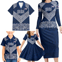 American Samoa Eagle Family Matching Long Sleeve Bodycon Dress and Hawaiian Shirt Sea Turtle Traditional Polynesian Tribal Tattoo