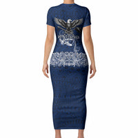American Samoa Eagle Short Sleeve Bodycon Dress Sea Turtle Traditional Polynesian Tribal Tattoo