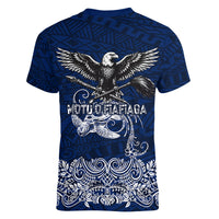 American Samoa Eagle Women V-Neck T-Shirt Sea Turtle Traditional Polynesian Tribal Tattoo