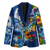 American Samoa Pago Pago Blazer Sea Turtle And Fruit Bat - Tropical Hibiscus Flowers Polynesian